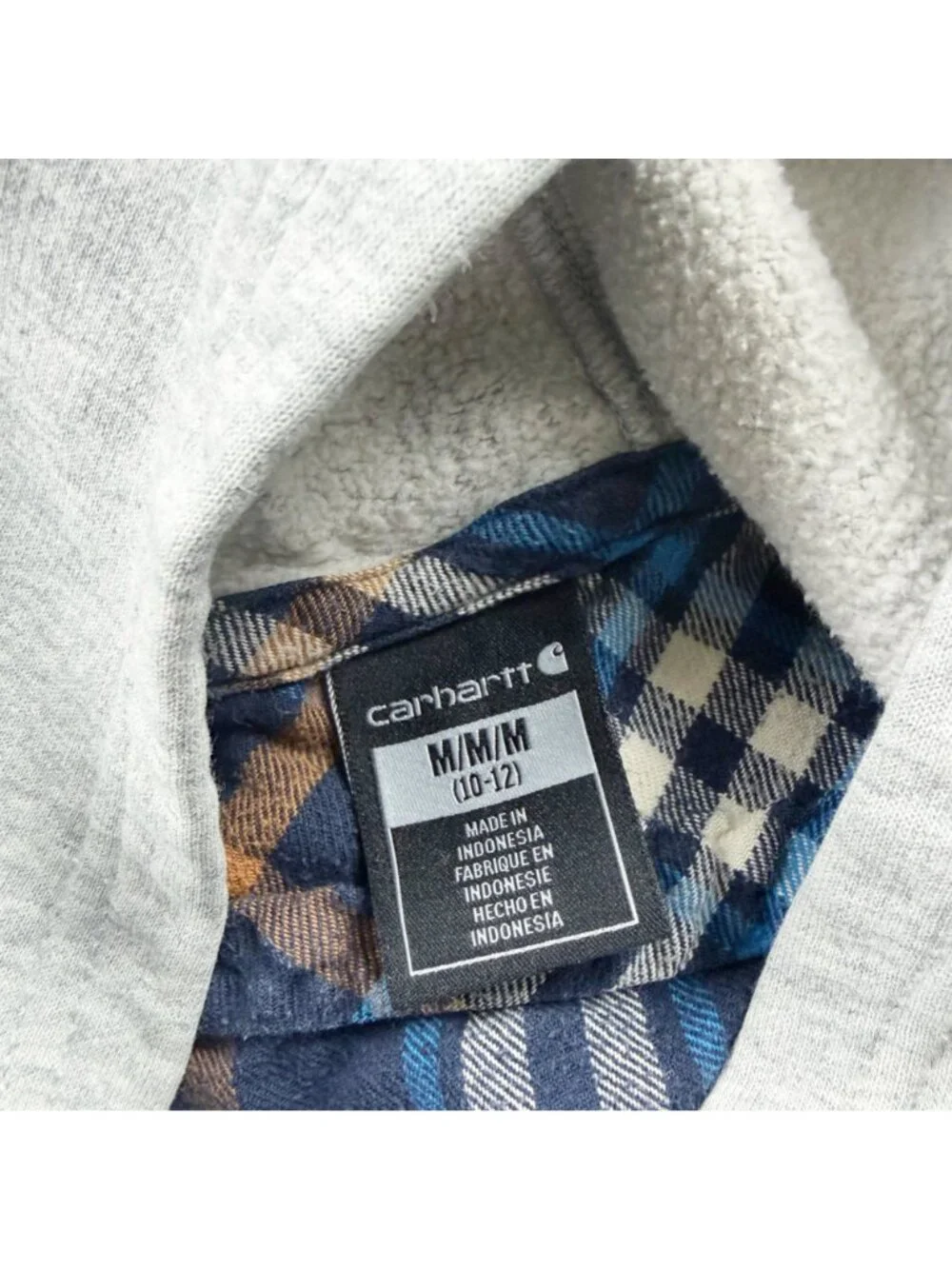 Carhartt Boys Flannel Hooded Shirt Shacket Blue Plaid Button Down Medium 10-12 - Picture 2 of 4